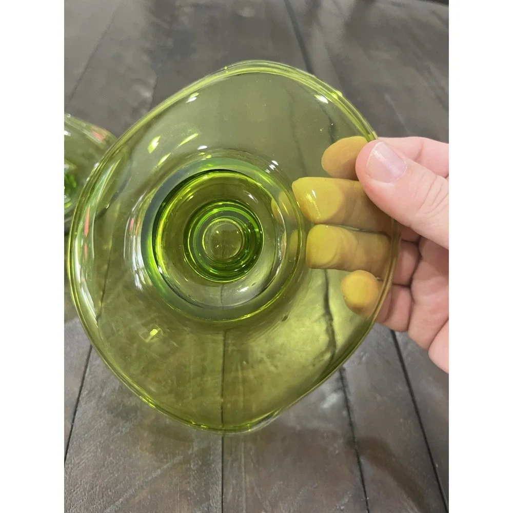 Viking Art Amoebic Epic Glass Candle‎ Holders #1196 Avocado Green Set of 2 MCM